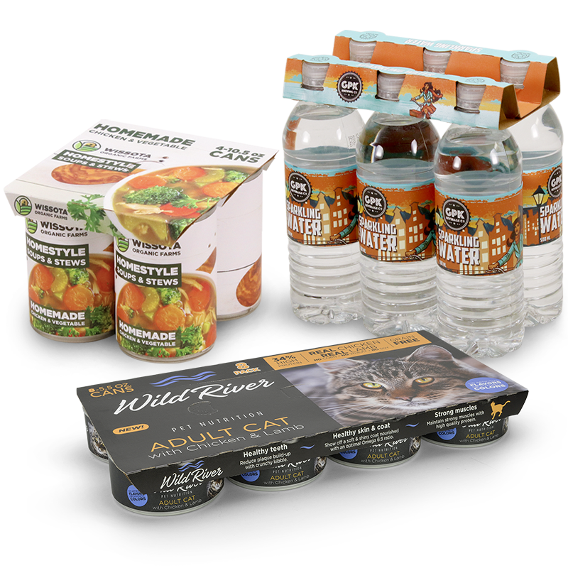 Boîtes pliantes de type multipack en carton avec attache pour aliments et boissons