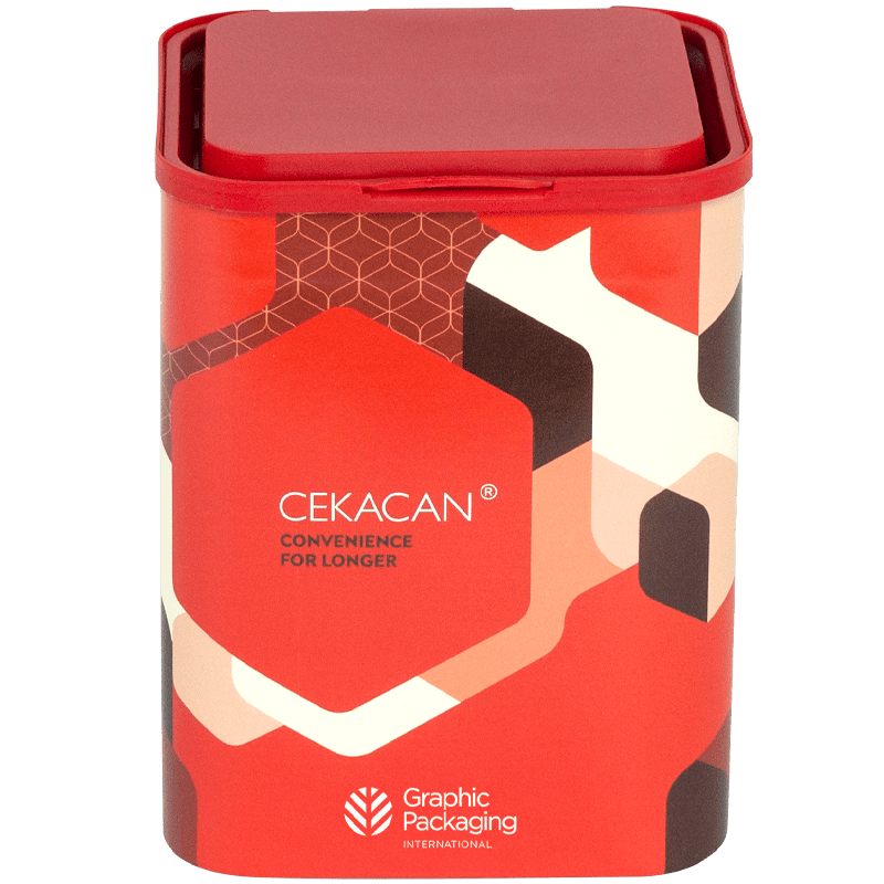 Offrant un couvercle à charnière pour faciliter le versement, Cekacanᵐᶜ est une solution de rechange à base de fibres aux contenants en plastique rigide et est idéal pour les produits secs et les utilisations en poudre.