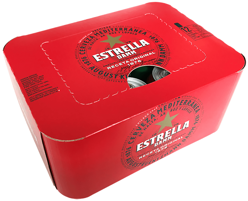 Estrella Damm collabore avec Graphic Packaging pour remplacer le film plastique rétractable par des boîtes pliantes entièrement fermées à base de fibres.